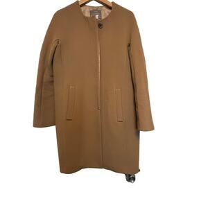 J Crew double cloth collarless tan wool blend coat